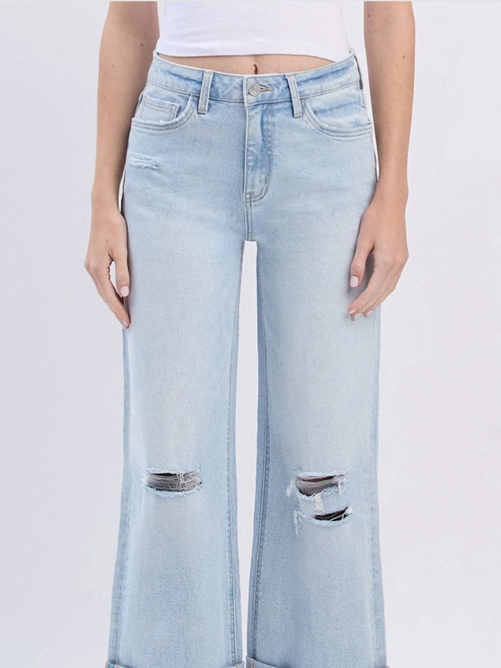 Lovervet Vervet LV1459L Super High Rise Baggy Wide Leg 32” Jeans 27/5 Raw Hem